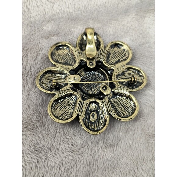 Vintage Premier Designs Large Brass Boho White Gray Marbled Brooch Pin Pendant - Picture 3 of 4